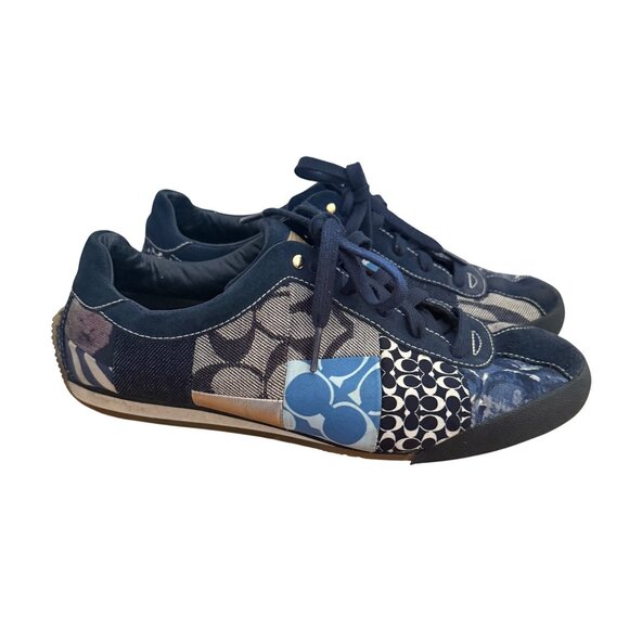 Coach Size 10M Navy Blue Pamelah Patchwork Denim Signature Logo Sneakers Shoes - Picture 1 of 16